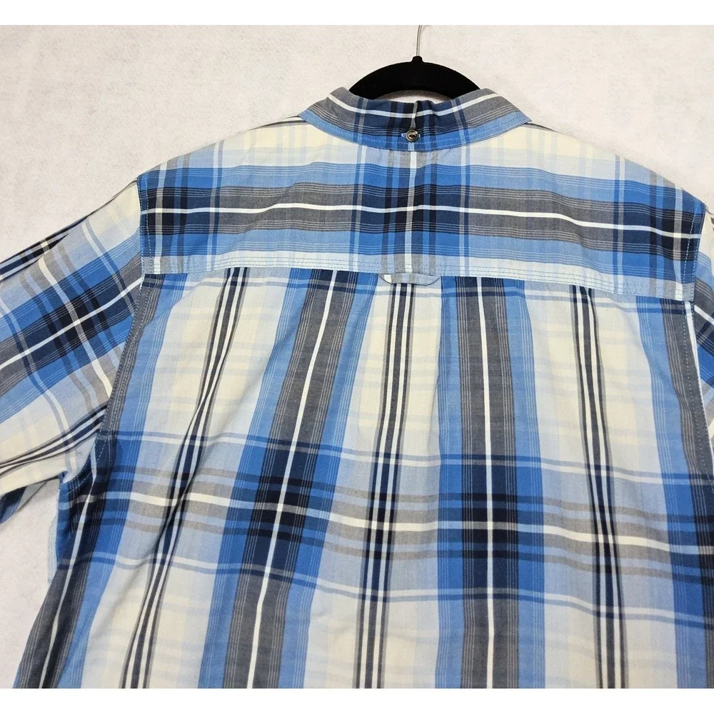 North Face Shirt Mens M Short‎ Sleeve Delridge Plaid Blue Button Up White Pocket